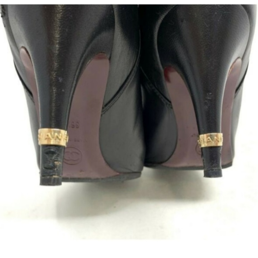 100% Auth CHANEL Logo Heels Leather Boots - Picture 7 of 8